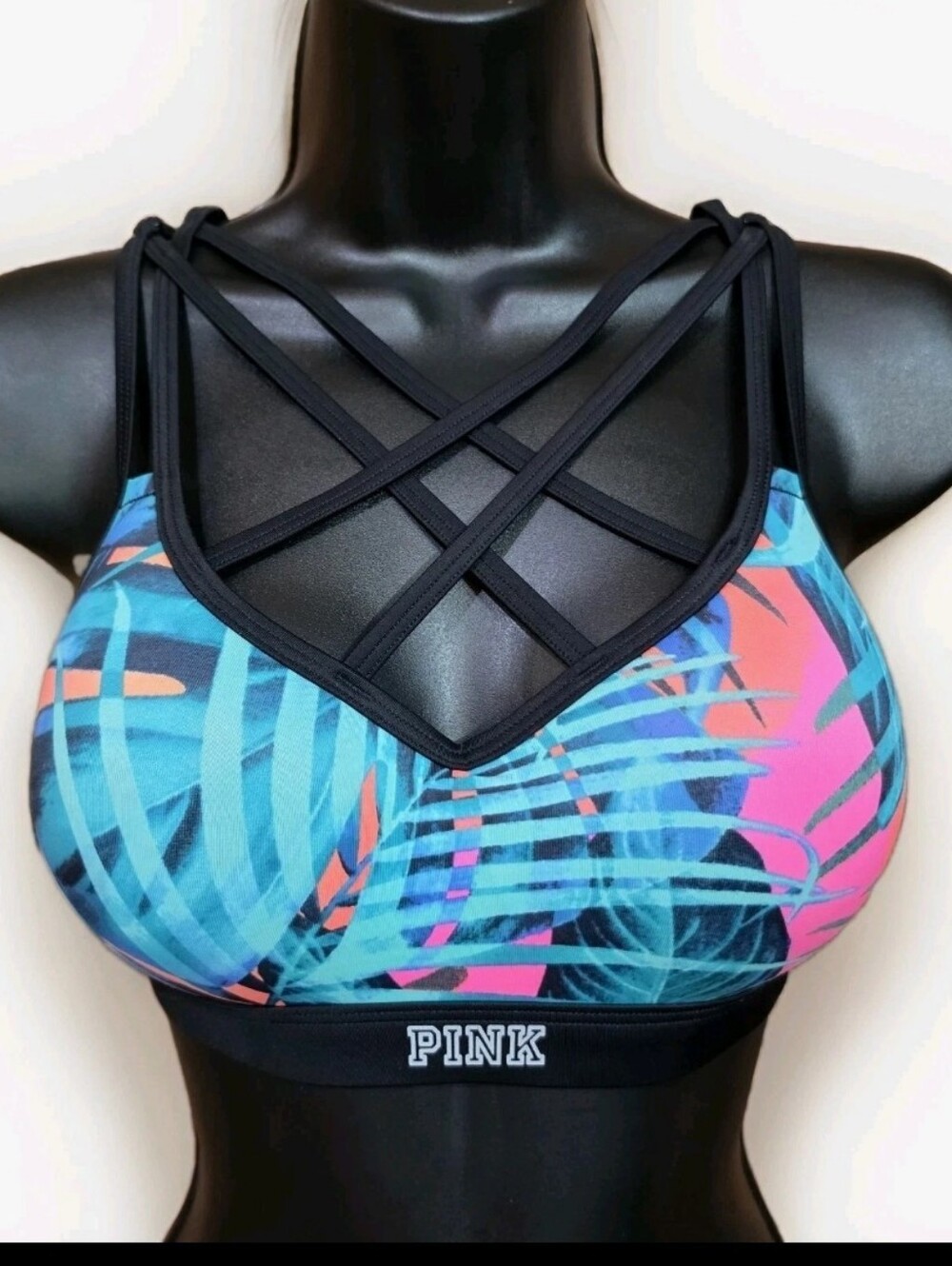 PINK Victoria's Secret Ultimate Cage Front Strappy Push-Up Sports Bra Tropical